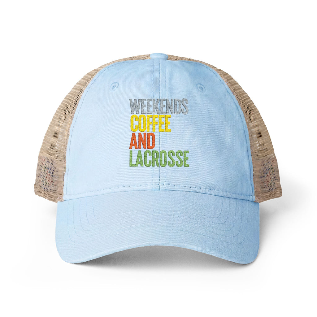 Weekends, Coffee, and Lacrosse - Women's Washed Mesh-Back Cap