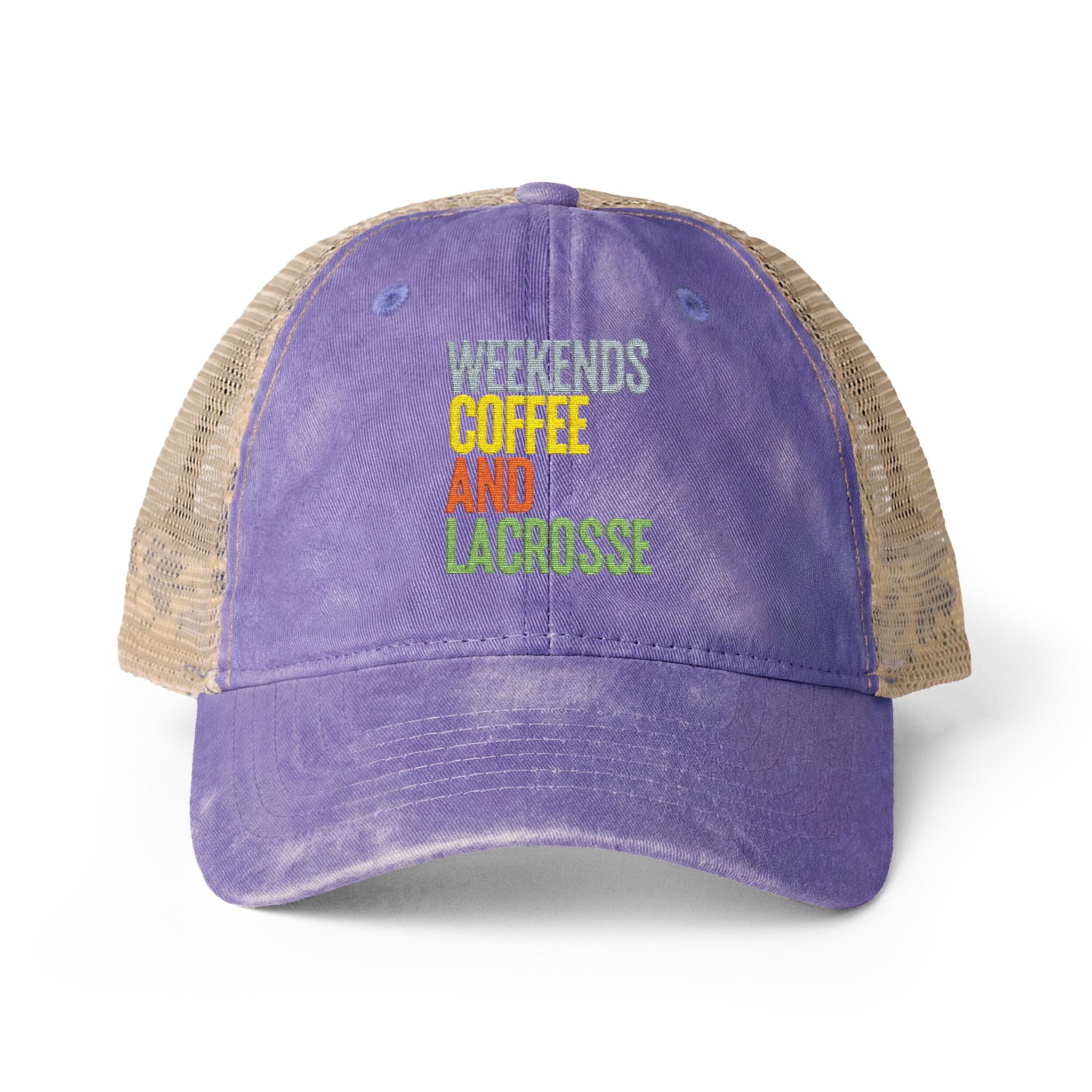 Weekends, Coffee, and Lacrosse - Women's Washed Mesh-Back Cap