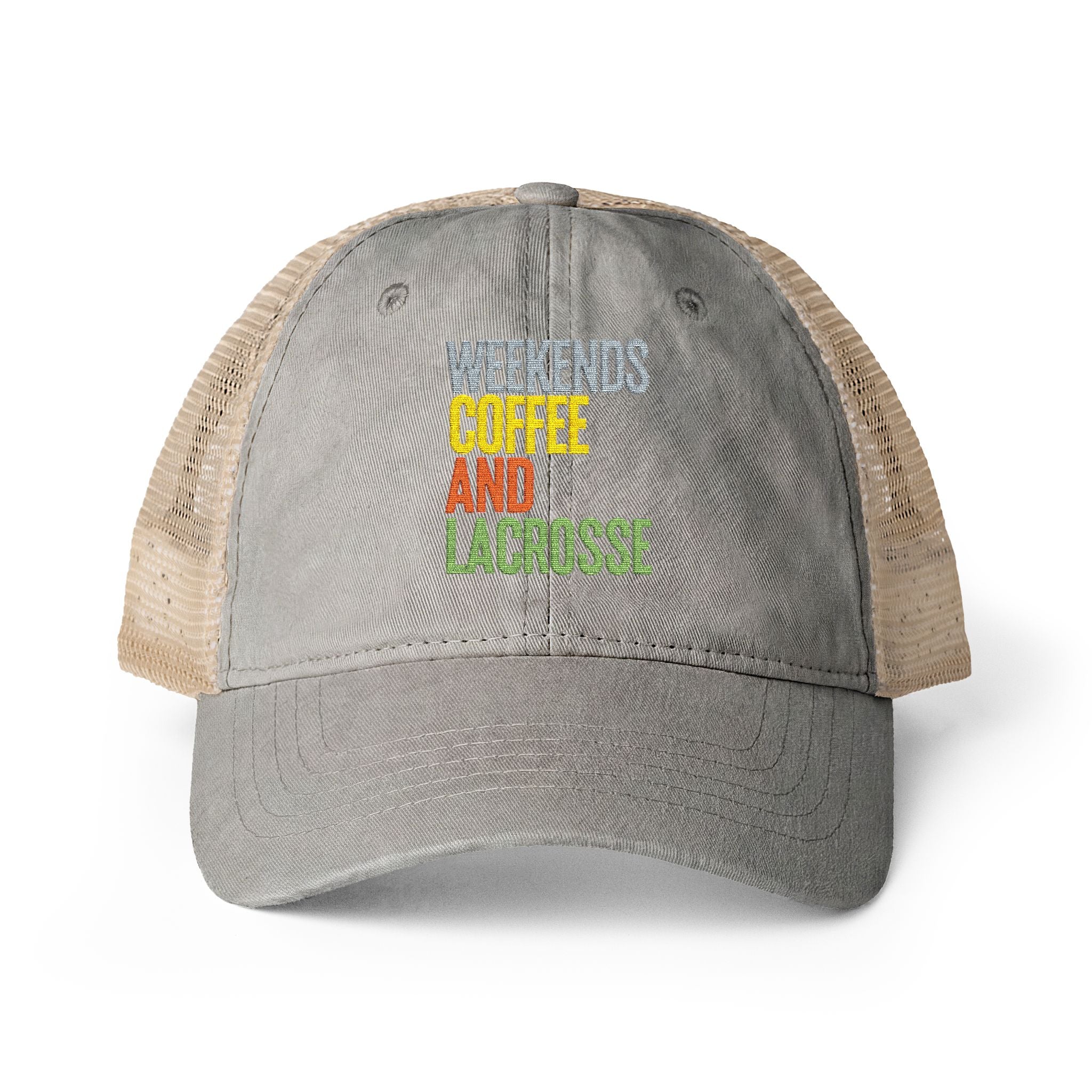 Weekends, Coffee, and Lacrosse - Women's Washed Mesh-Back Cap