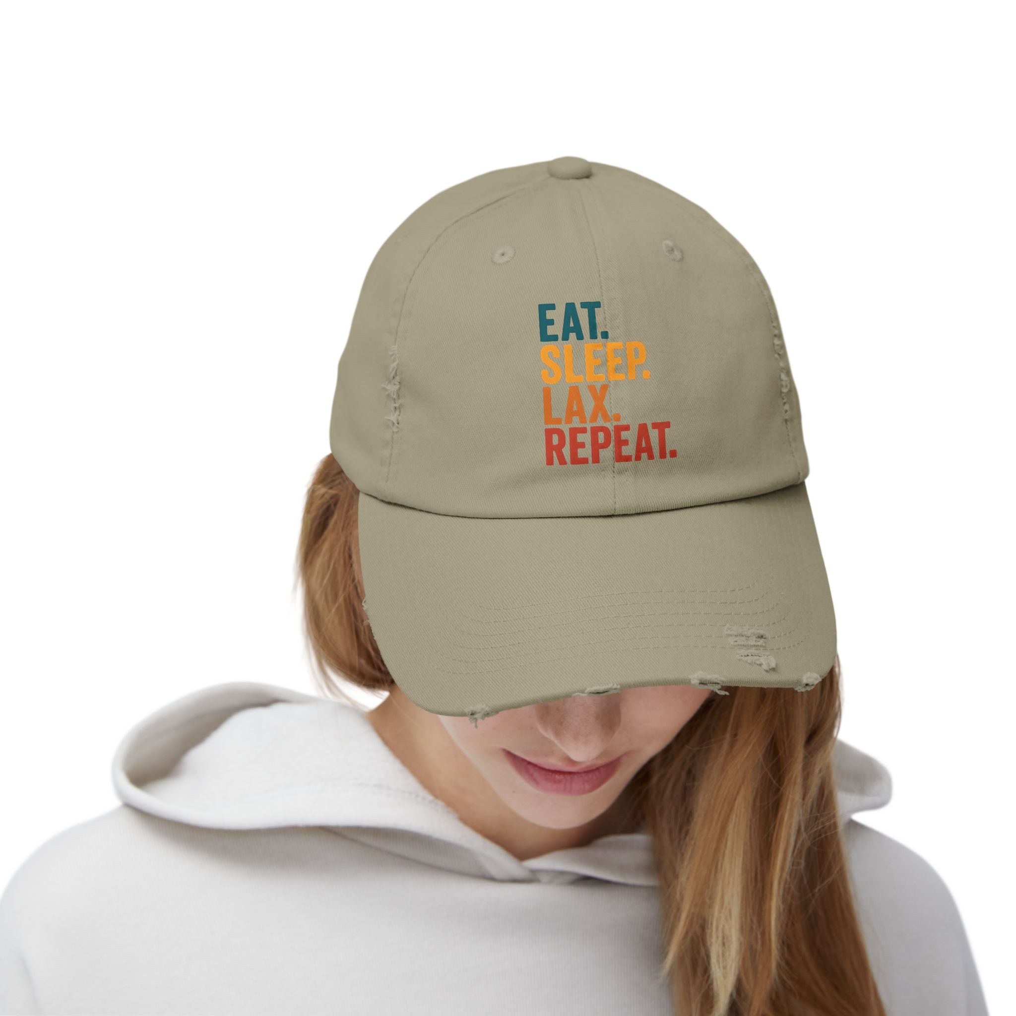 Eat. Sleep. Lax. Repeat. - Distressed Cap