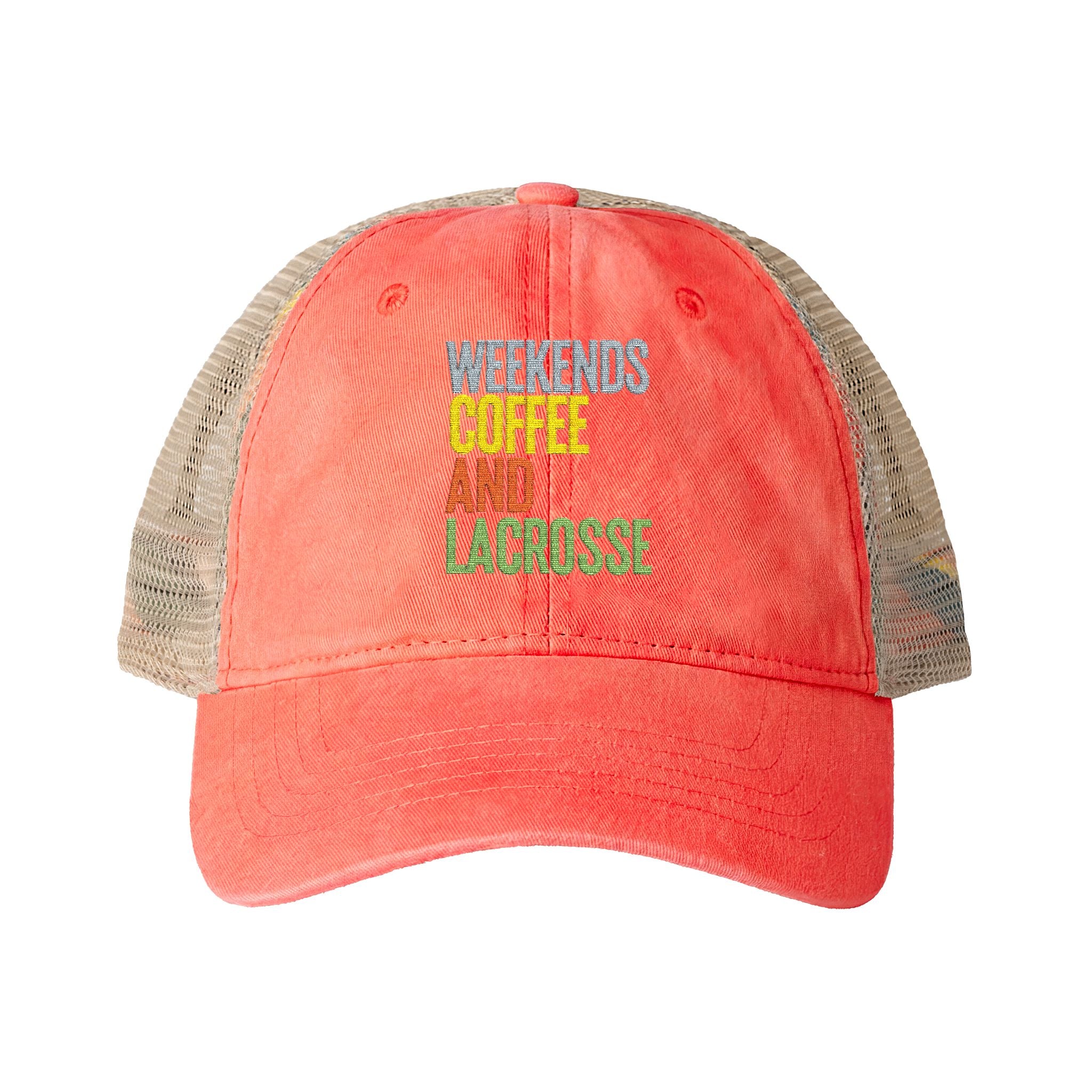 Weekends, Coffee, and Lacrosse - Women's Washed Mesh-Back Cap