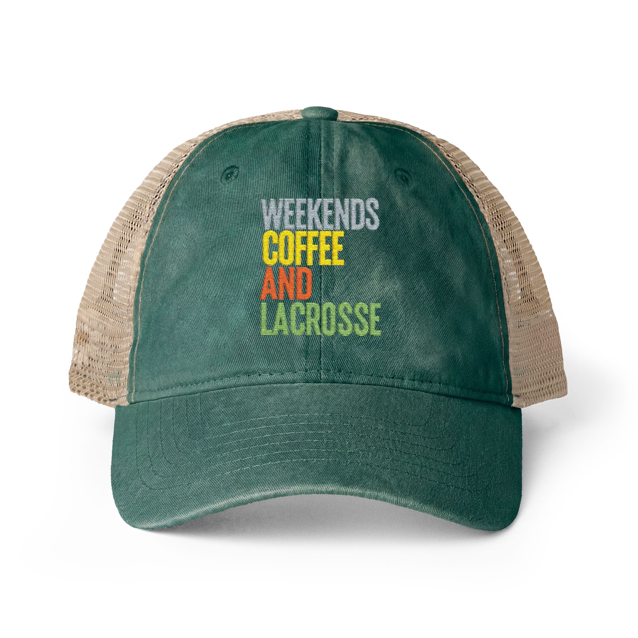 Weekends, Coffee, and Lacrosse - Women's Washed Mesh-Back Cap