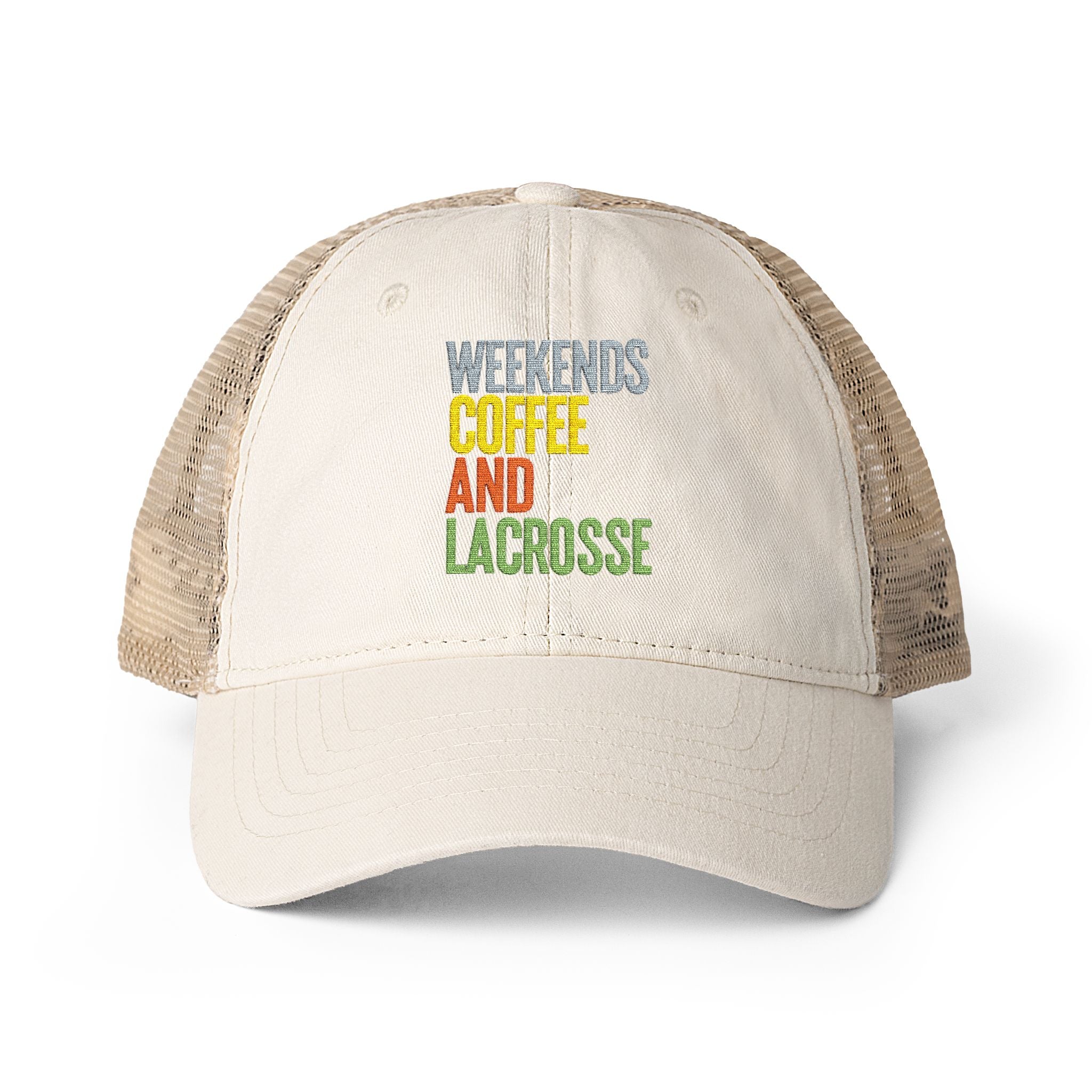 Weekends, Coffee, and Lacrosse - Women's Washed Mesh-Back Cap